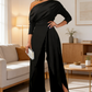 💎 50% OFF! 💎 Women's Elegant One-Shoulder Jumpsuit – Wide-Leg Flow, Wrap Skirt Detail & Premium Breathable Fabric
