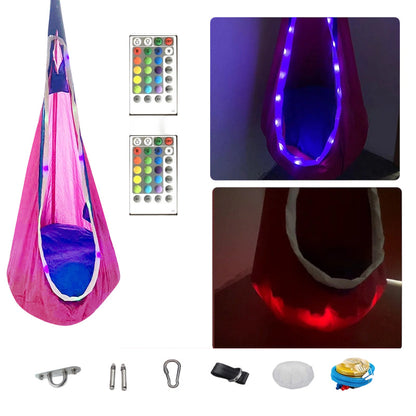 📢📢50% OFF !! ⏰Light-Up Pod Swing Chair for Kids – Remote Control, Durable & Cozy Private Hideaway 🪑