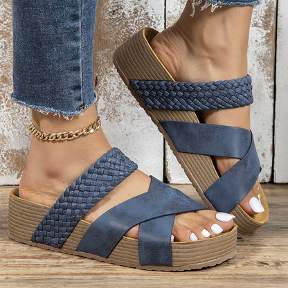 🏖️2026 Summer New Arrive✨Women's Criss-Cross Woven Strap Wedge Sandals – Comfortable, Stylish & Perfect for Summer Days ☀️