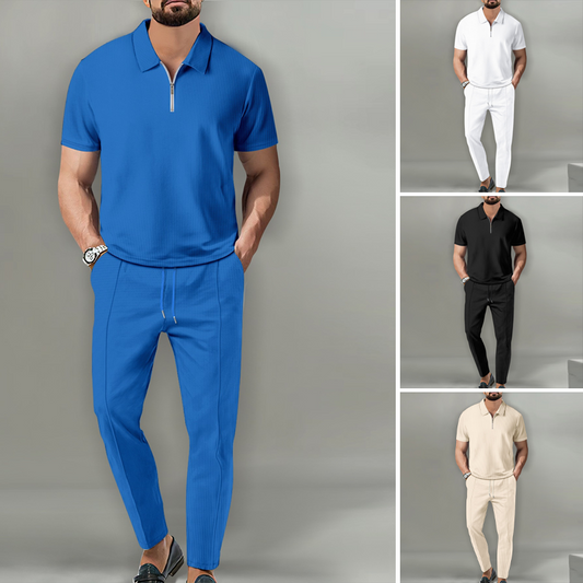 Men’s Short Sleeve Top & Straight Leg Pants 2-Piece Set