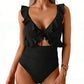 💥LIMITED TIME 50% OFF!🩱Ruffle V-Neck Swimsuit – Tummy Control & Adjustable Tie-Back Fit 🌊