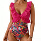 💥LIMITED TIME 50% OFF!🩱Ruffle V-Neck Swimsuit – Tummy Control & Adjustable Tie-Back Fit 🌊