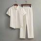 👔 LIMITED-TIME 50% OFF! ✨ Men's Textured 2-Piece Shirt & Pants Set – Breathable, Stand Collar, Elastic Waist 🌿