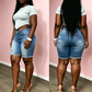 🩳 50% OFF NOW! 🏆 Women's Mid-Waist Ripped Denim Bermuda Shorts – Stretchy, distressed & raw hem – perfect for summer streetwear, casual outings or edgy chic 🌞