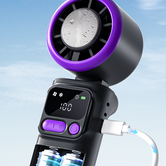❄️🌬️ 50% OFF! Portable cooling fan with ice compression plate – evaporative cooling, 3 speed settings & rechargeable battery – perfect for hot days, the office and outdoors ✨