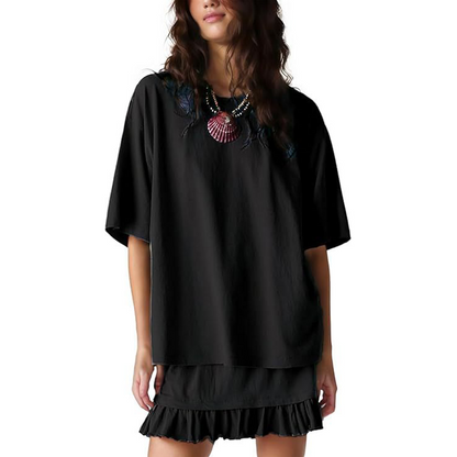 Women's Oversized T-Shirt & Ruffle Skirt 2-Piece Set 🌸 | Breathable Summer Lounge Outfit ☀️ | Soft Fabric, Relaxed Fit 💕 | S-2XL