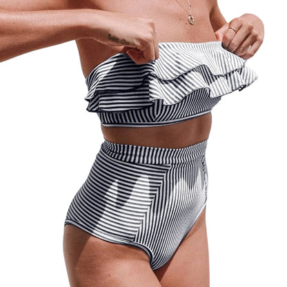 📢Mid-Season Sale: 50% off – limited time ⏰Women's Irregular Stripe High-Waisted Swimsuit