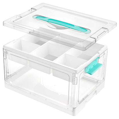 📦 Stackable Clear Plastic Storage Bin with Latching Lid | 🔍 Transparent PET | 🗂️ Dual-Layer & Removable Dividers | 🔒 Secure Latches | 🏠 Space-Saving Organizer