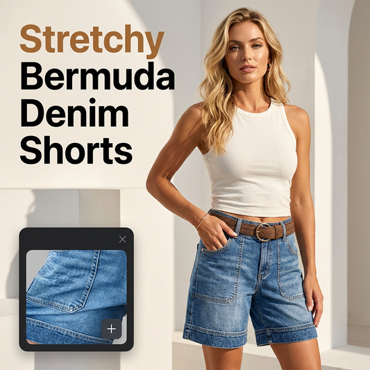 📢📢50% OFF !! ⏰Women's Mid-Rise Bermuda Denim Shorts with Pockets