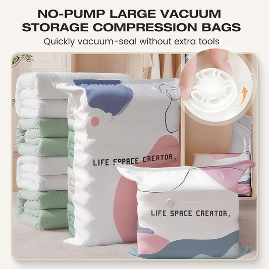 No-Pump Vacuum Storage Bags, Extra Large Space Saver, 3-Second Compression, Airtight Seal, 80% Space Saving, Durable PA+PE, for Clothes & Bedding