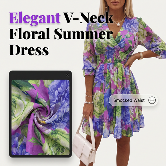 Women's Floral V-Neck Ruffle Hem A-Line Dress
