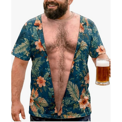 Men Funny 3D Printed Hairy Chest T Shirt