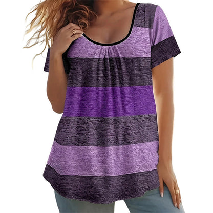 🏖️Summer Hot Sale 60% OFF🏝️👚Women's Casual Plus Size Color Block Top✨