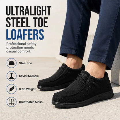 🥾 50% OFF NOW! 🛡️ Slip-On Steel Toe Safety Loafers – Ultralight 0.7lb, ASTM Certified & Casual Comfort 💪