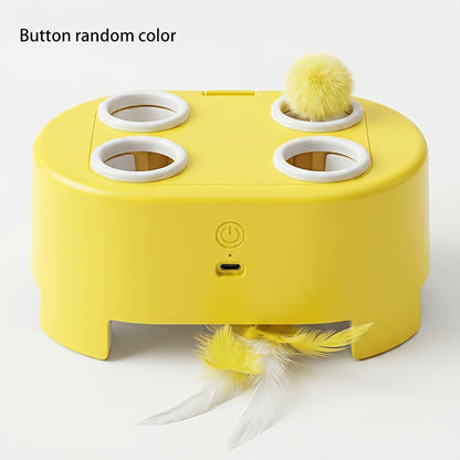 🐱 NEW ARRIVALS 50% OFF! 🥳 Interactive Whack-a-Mole Cat Toy – 3 Play Modes with Pop-Up Pom-Poms & Rotating Feather Teaser, Low-Noise Motor & Type-C Rechargeable – Compact Indoor Exercise & Brain Game for Cats 🎯
