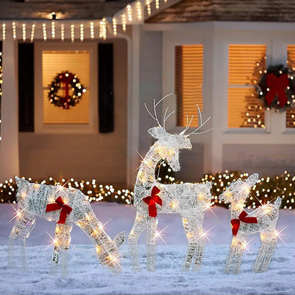 LED Christmas Reindeer Set with Bows – Decorative Reindeer Family for Indoors and Outdoors