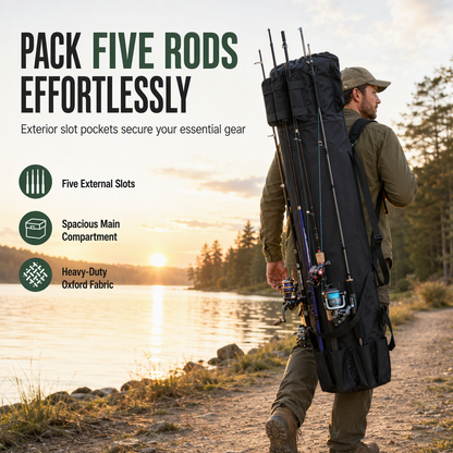 🎣 LIMITED-TIME 50% OFF! 🎒 Folding Cylindrical Fishing Rod Bag – Oxford Waterproof, Holds 5 Rods, Tackle Storage ✨