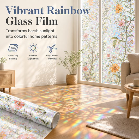 Rainbow Static Cling Window Film Colorful Flower Decorative Glass Sticker Cuttable for Home Decor