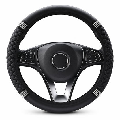 Sparkling Rhinestone Car Steering Wheel Cover Elastic Leather Wheel Protector with Crystals for Auto Interior