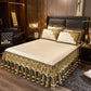 Quilted Velvet Bed Skirt with Lace Trim and Non-Slip Design