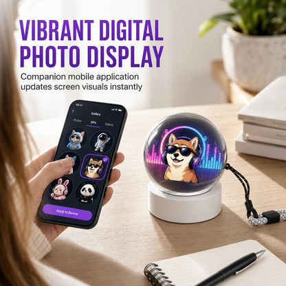📢📢50% OFF !! ⏰Custom Screen Crystal Ball Speaker: Bluetooth, LED Glow, Photo & GIF Display