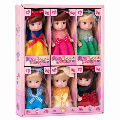 🎉 50% OFF! 🎀 Fixed-Pose Princess Doll Set – Soft Rooted Hair & Pastel Bow Outfit, Pocket-Size for Dollhouse Play ✨