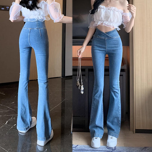 High Waisted Elastic Micro-flare Jeans