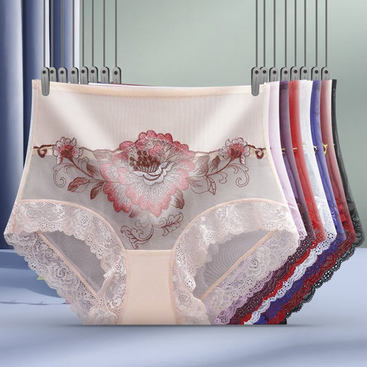 High-waisted panties in high-quality embroidered lace