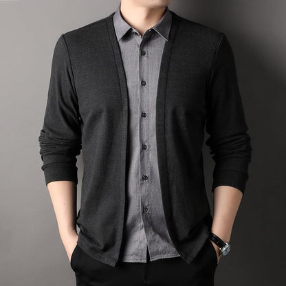 Men's Fake Two Piece Shirt Collar Knitted Cardigan