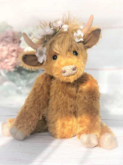 Highland cow wearing flowers "Hamish"-pure handwork