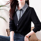 💝Two Free Shipping🔥- Women's Lapel Cozy Fake Two Piece Set Long Sleeve Top