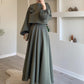 Solid Lantern Sleeve Loose 2 Pieces Flowy Skirt Set