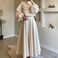Solid Lantern Sleeve Loose 2 Pieces Flowy Skirt Set